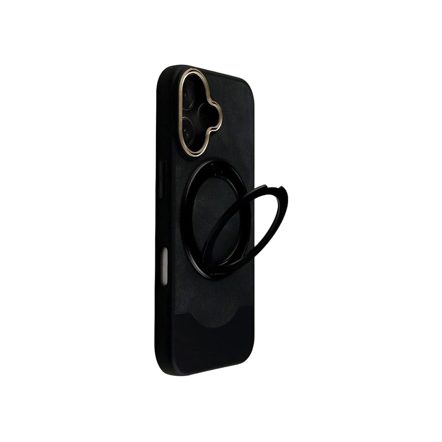 Matte PU Leather Case with Metallic Ring Stand & Camera Frame
