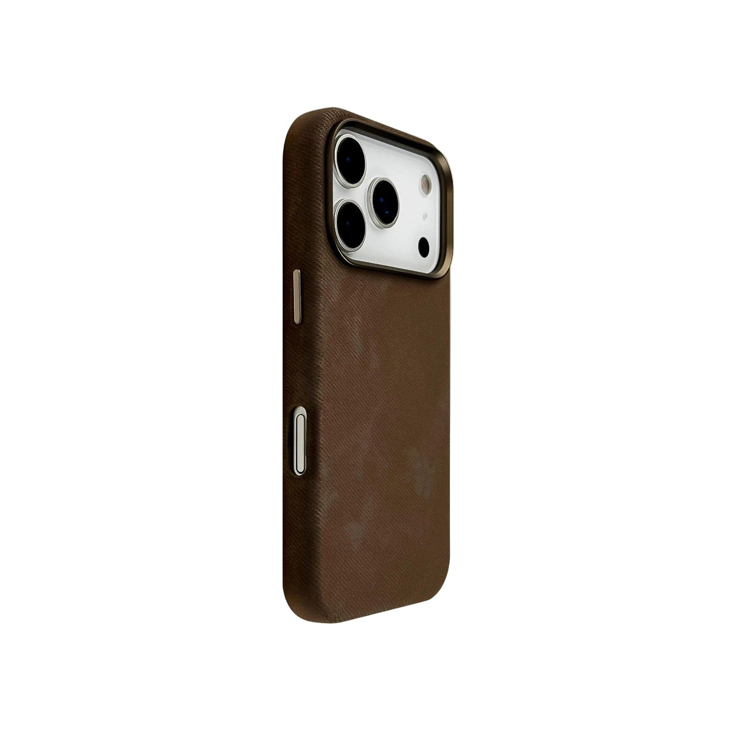 Textured Leather Phone Case with Metallic Buttons & Camera Frame