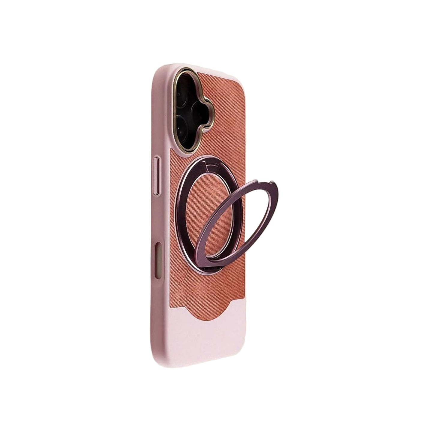 Matte PU Leather Case with Metallic Ring Stand & Camera Frame