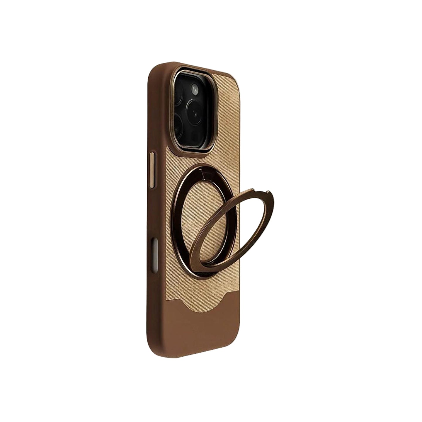 Matte PU Leather Case with Metallic Ring Stand & Camera Frame